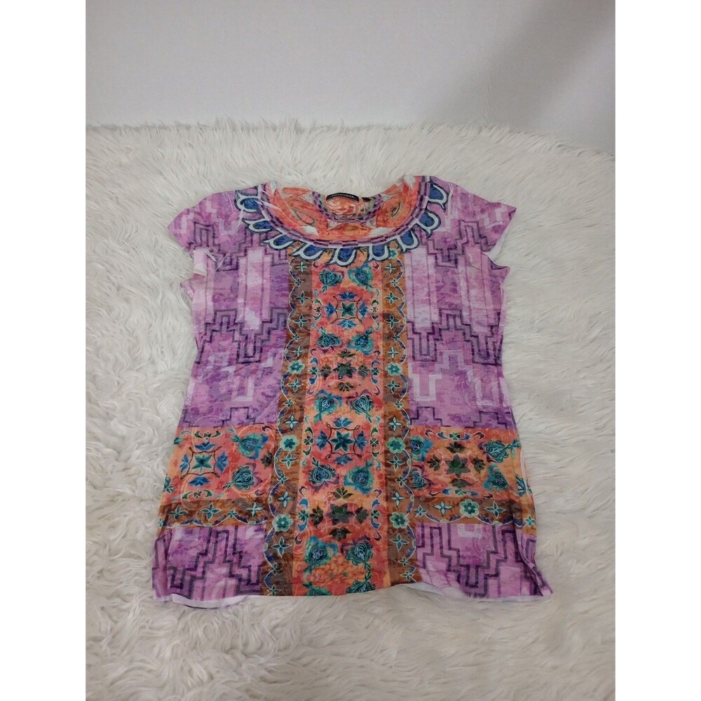 Ladies Misses Notations Purple Pink Blue  Top Sz S Short Sleeve
